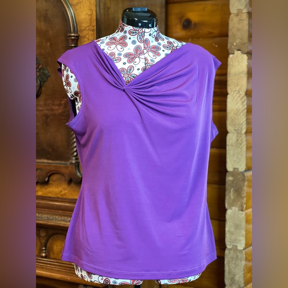 Lori Michaels Collection Purple Ruched Twist Neck Top XL